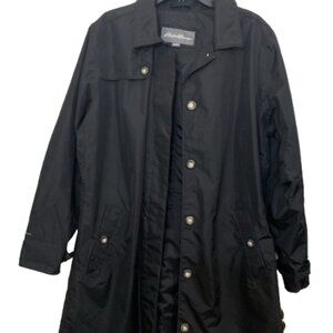 Eddie Bauer Women's Trench Coat Black Weatheredge Rain Wind Resistant 40"